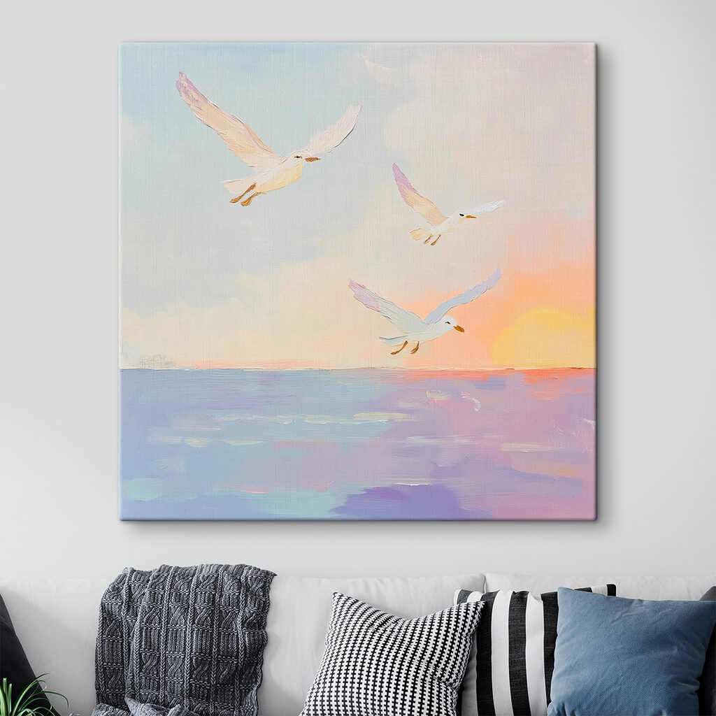 Gaivotas sobre entardecer pastel — interior 1