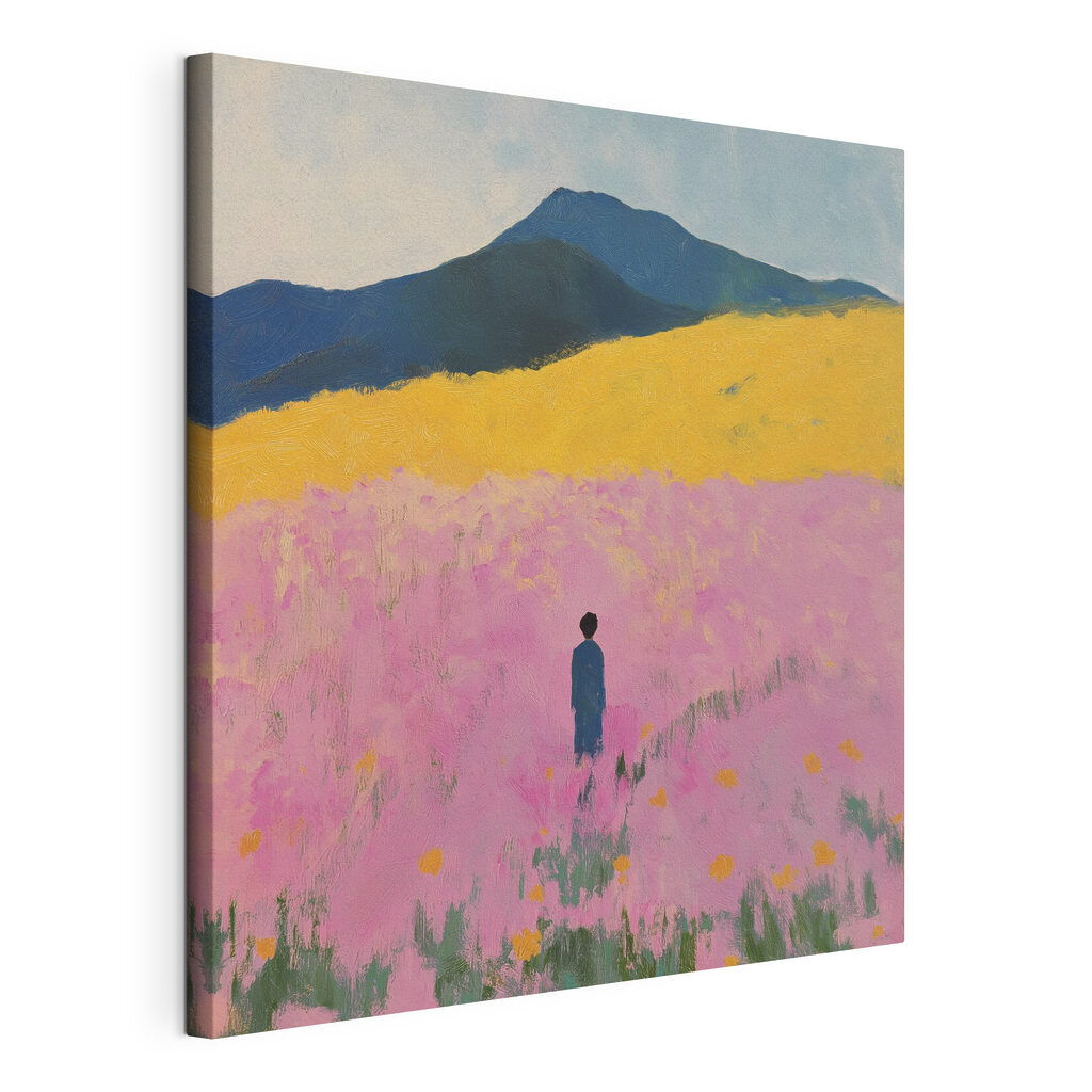 Só num campo rosa, tela esticada e borda contínua