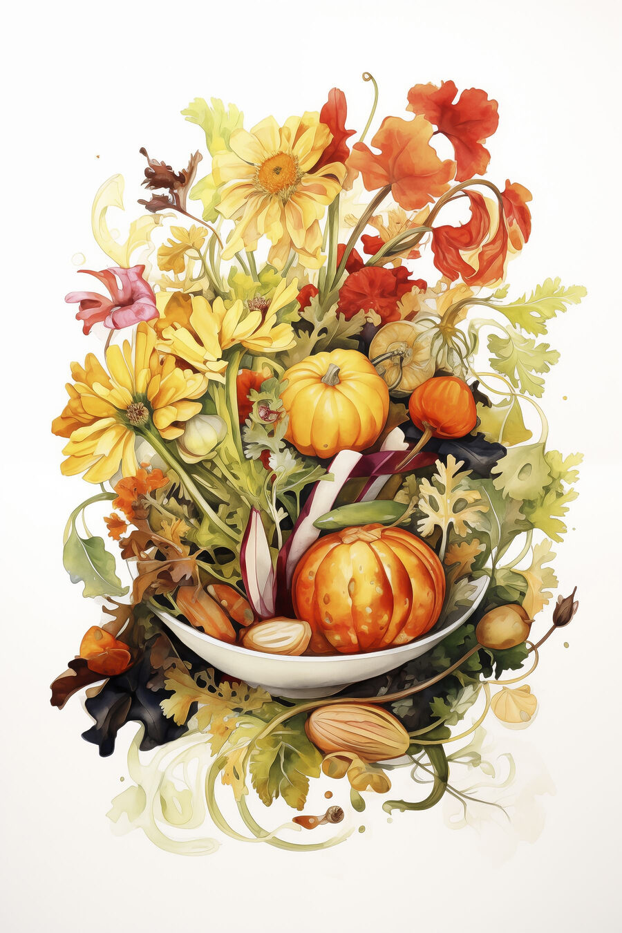 Legumes em aguarela quente — design completo