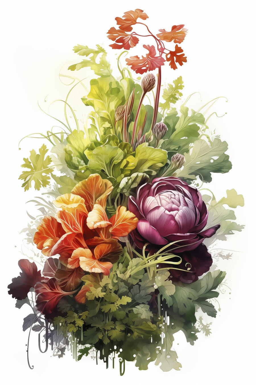Couve-roxa entre flores — design completo