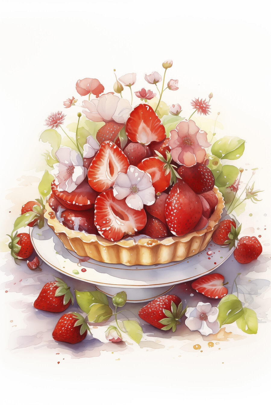 Morangos e flores brancas — design completo