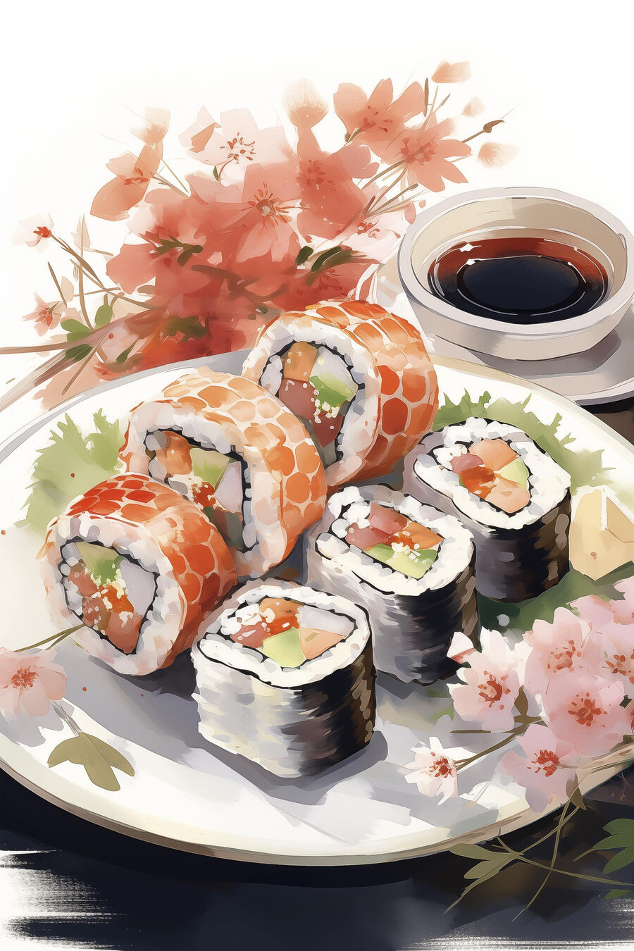 Sushi e ramo outonal — design completo