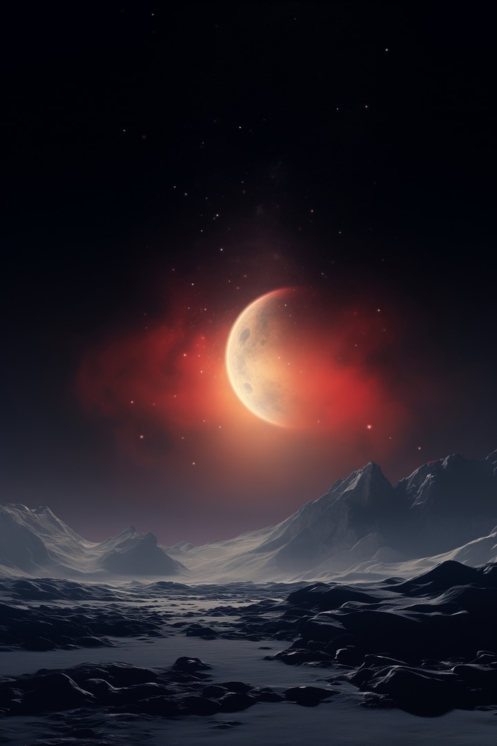 Lua crescente sobre montanhas — design completo