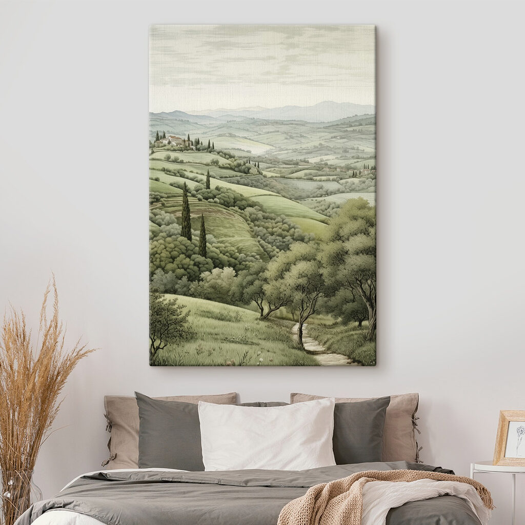 Ciprestes entre campos suaves — interior 1