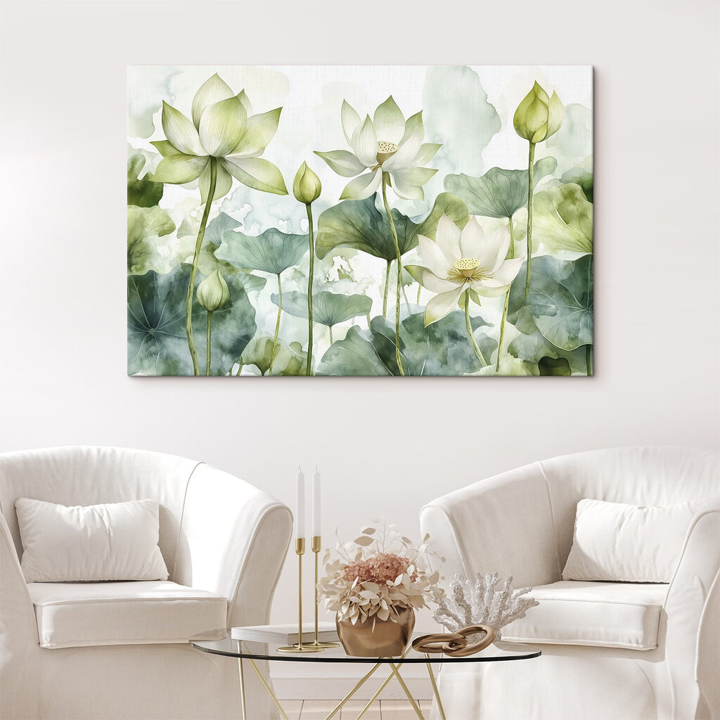 Lótus brancos entre folhas — interior 1