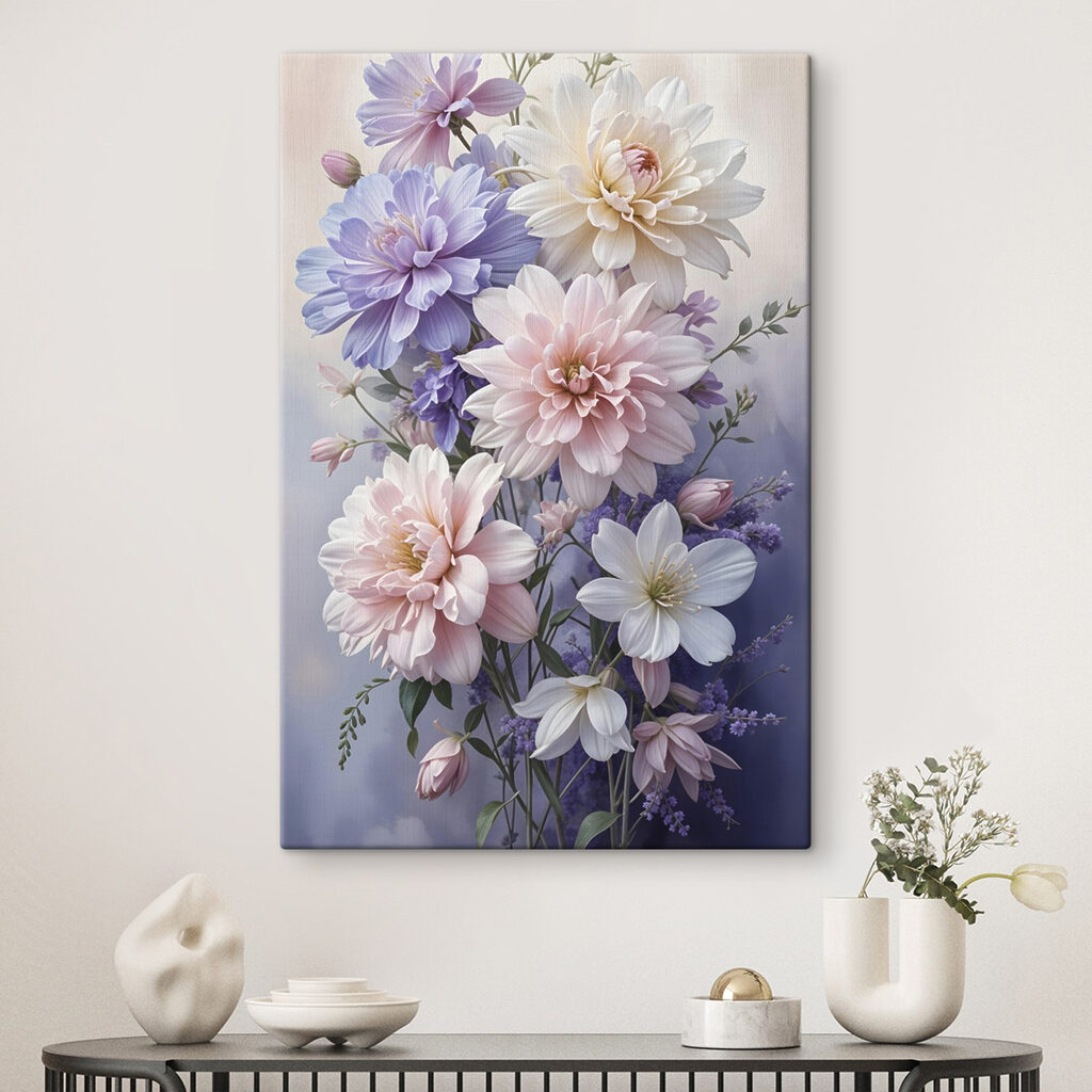 Dálias em tons pastel — interior 2