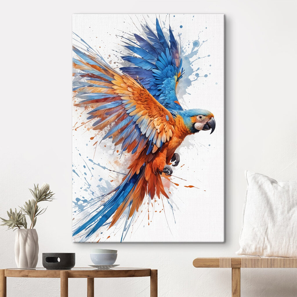 Arara em voo num interior