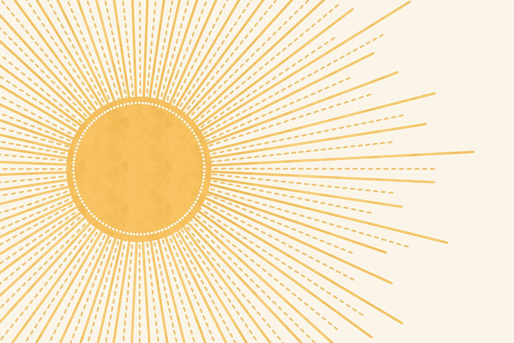 Sol com raios pontilhados — design completo