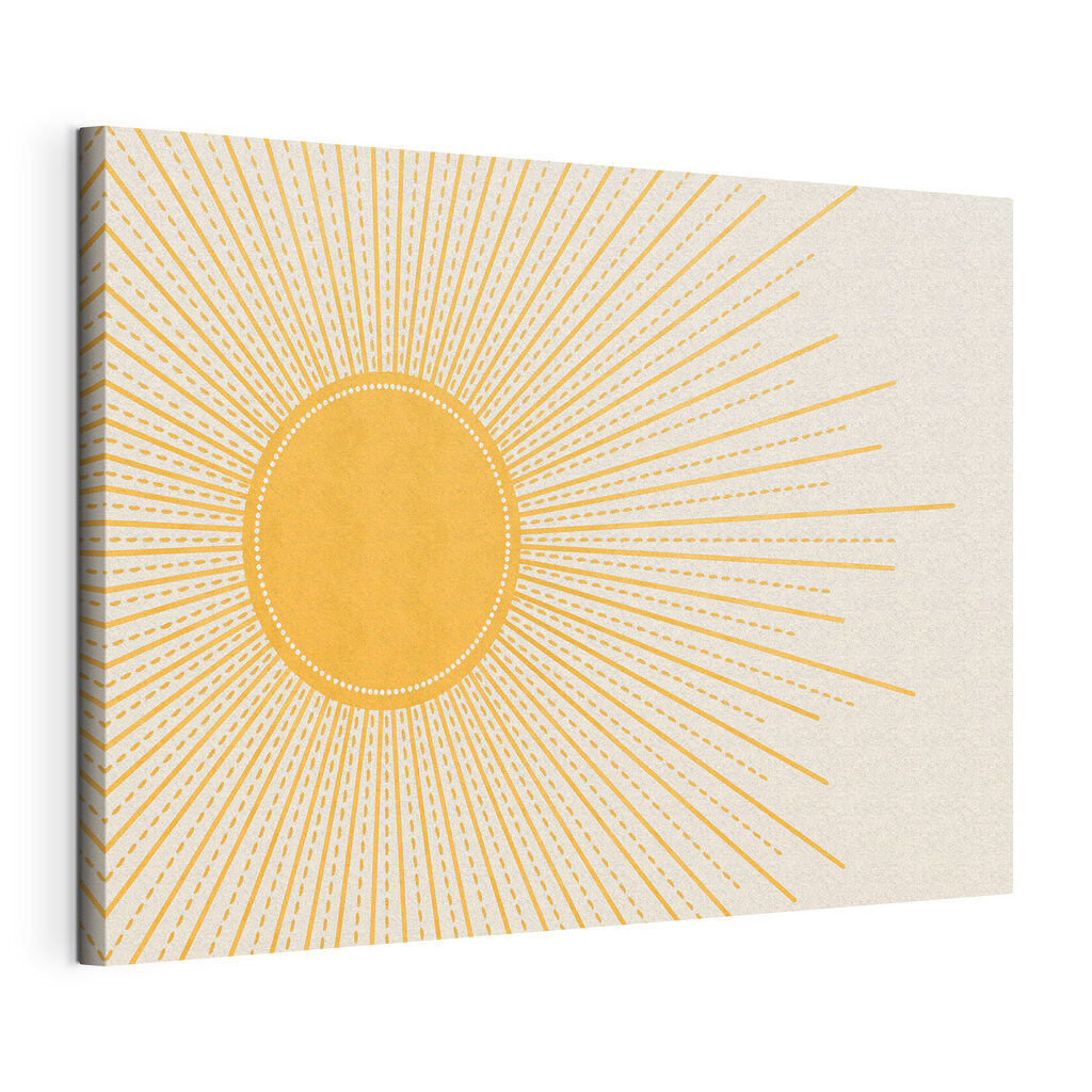 Sol com raios pontilhados, tela esticada e borda contínua