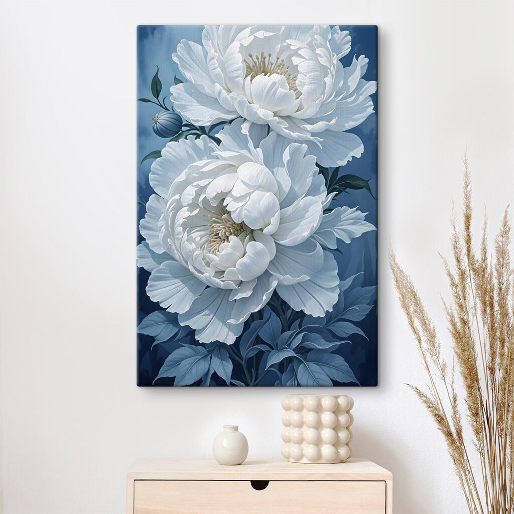 Peónias brancas sobre azul — interior 1