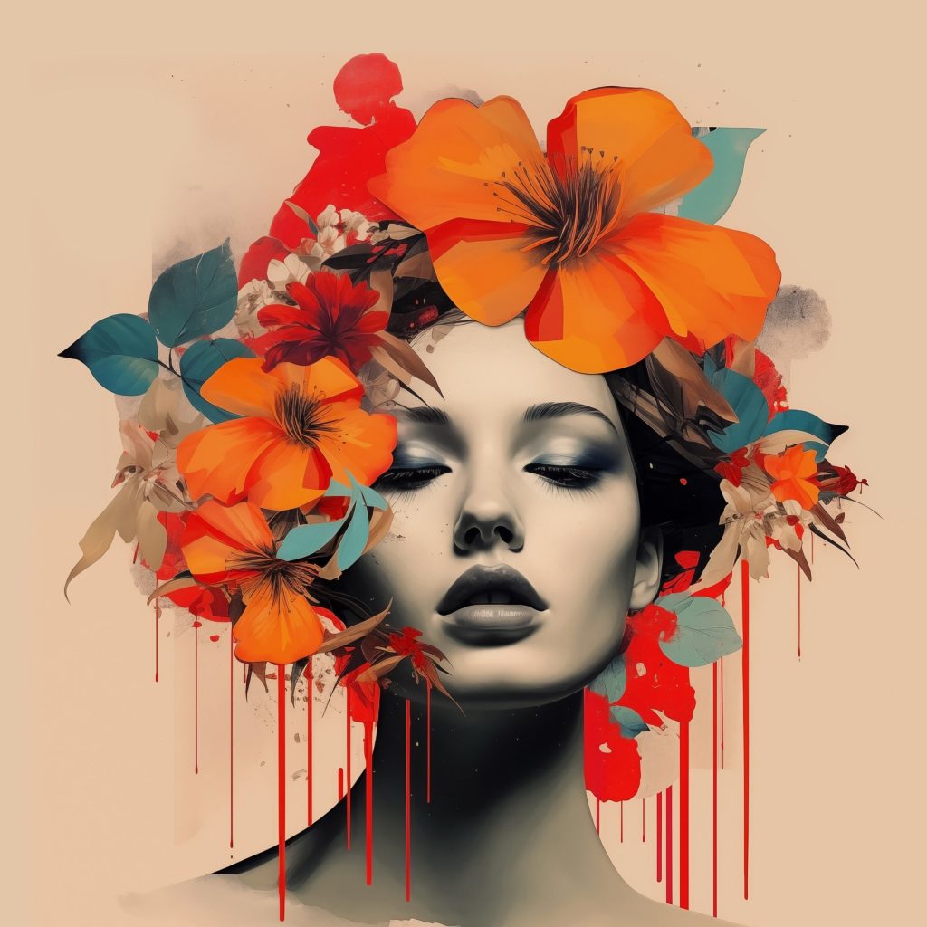 Olhos fechados sob flores — design completo