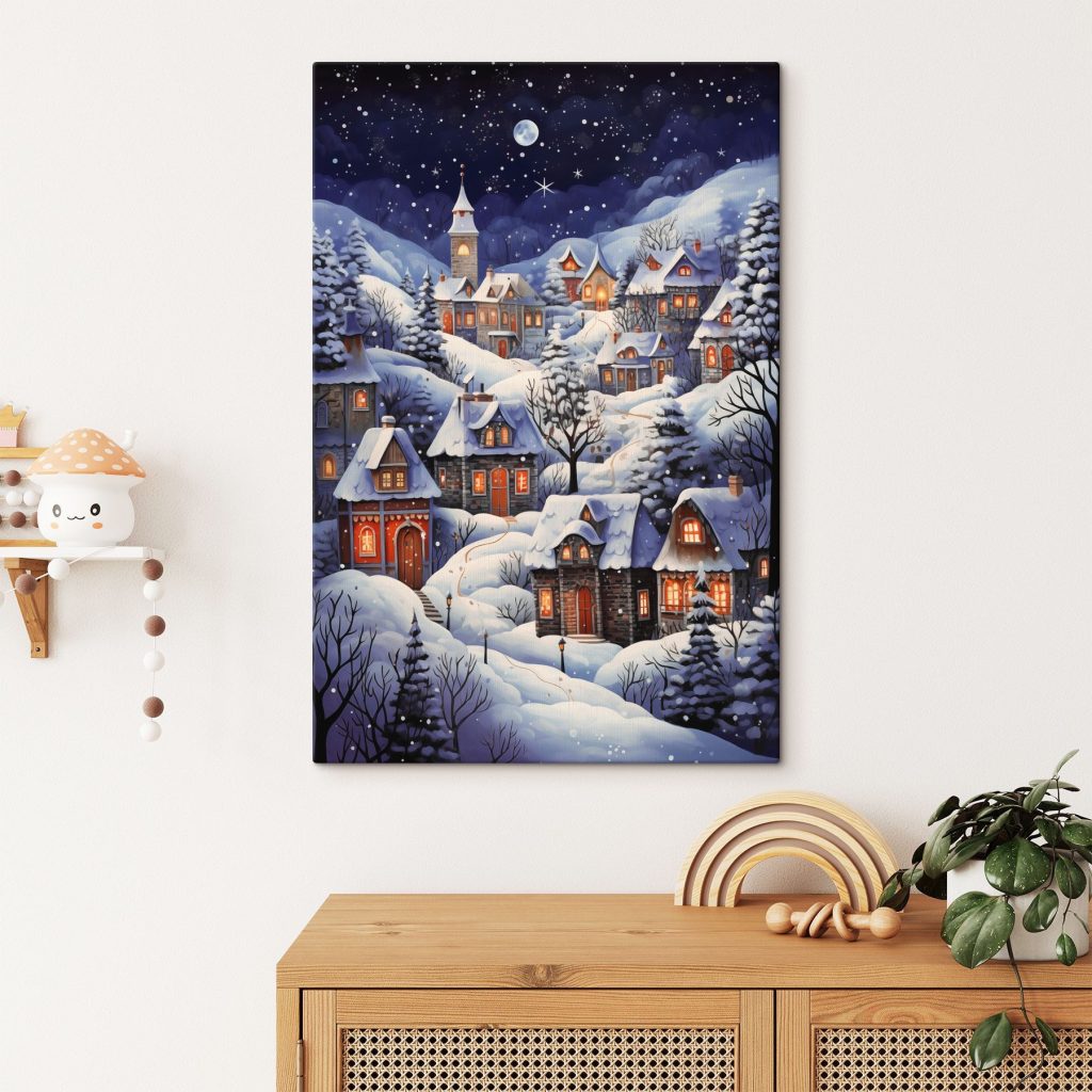Casas nevadas sob estrelas — interior 1