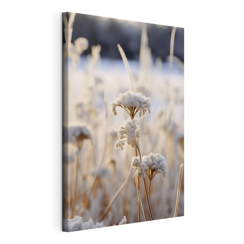 Flores cobertas de geada, tela esticada e borda contínua