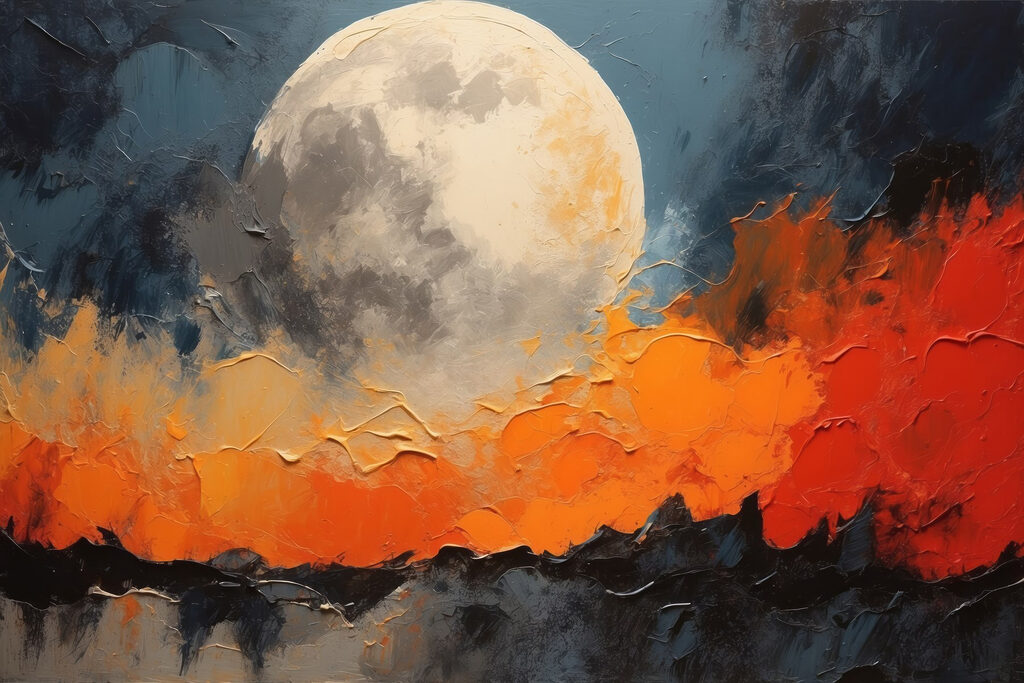Lua sobre céu laranja — design completo