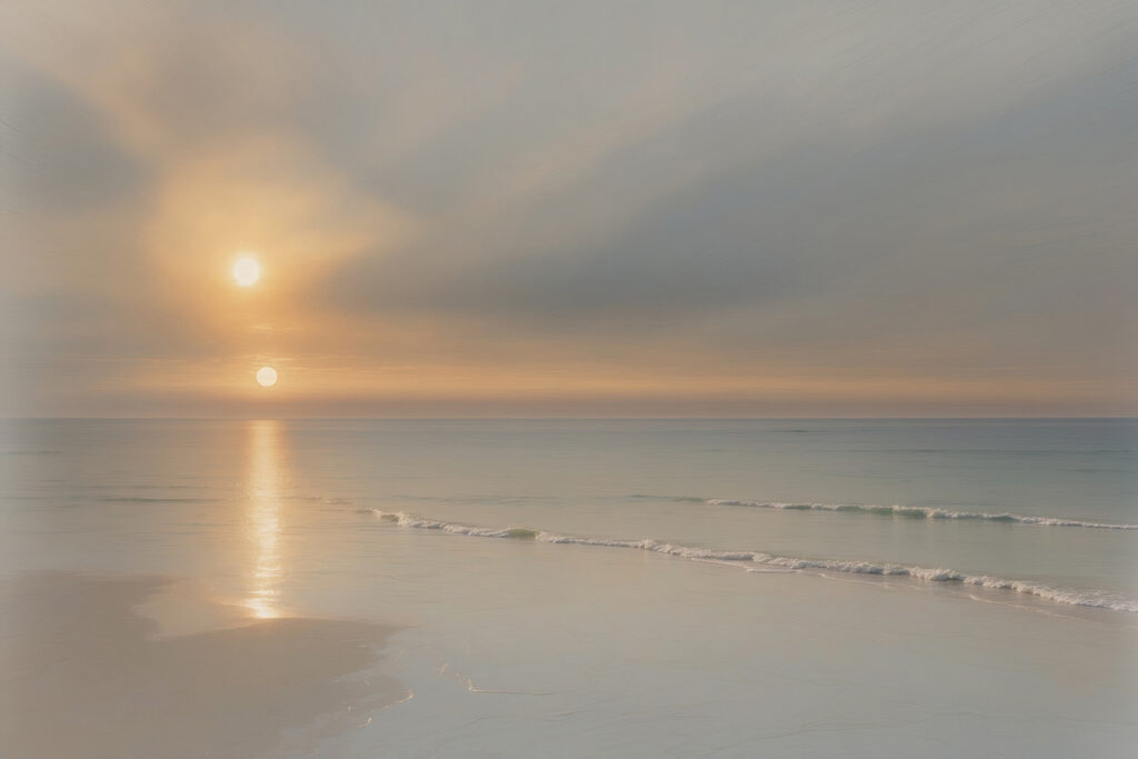 Sol sobre praia silenciosa — design completo