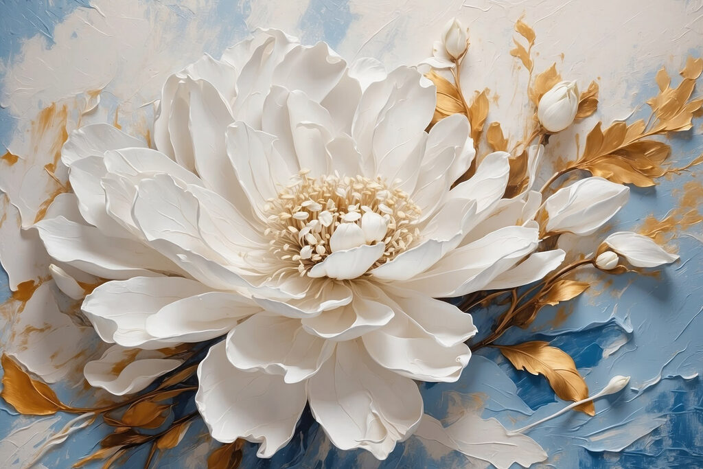 Flor entre folhas acastanhadas — design completo