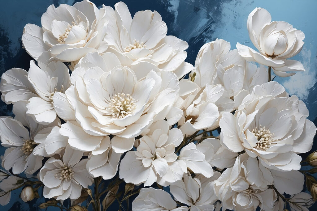 Flores brancas em azul-noite — design completo