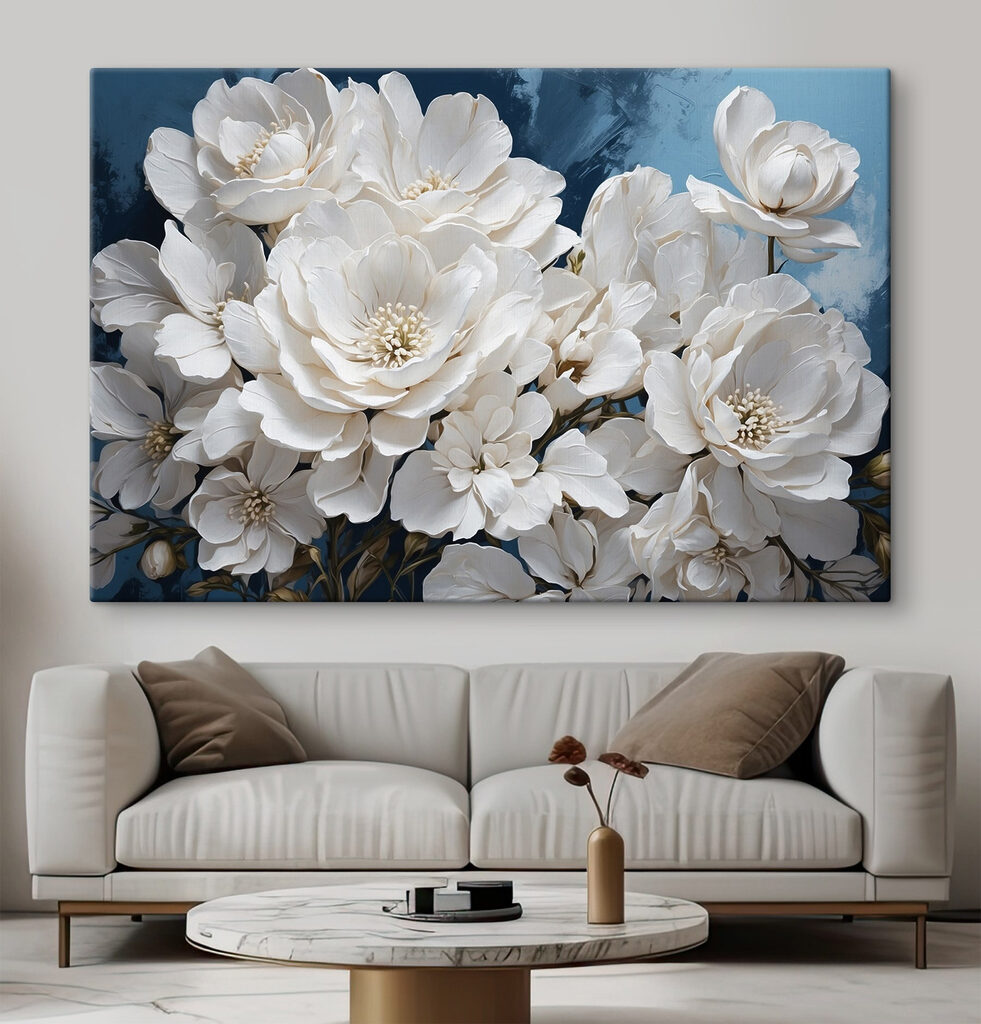 Flores brancas em azul-noite — interior 3