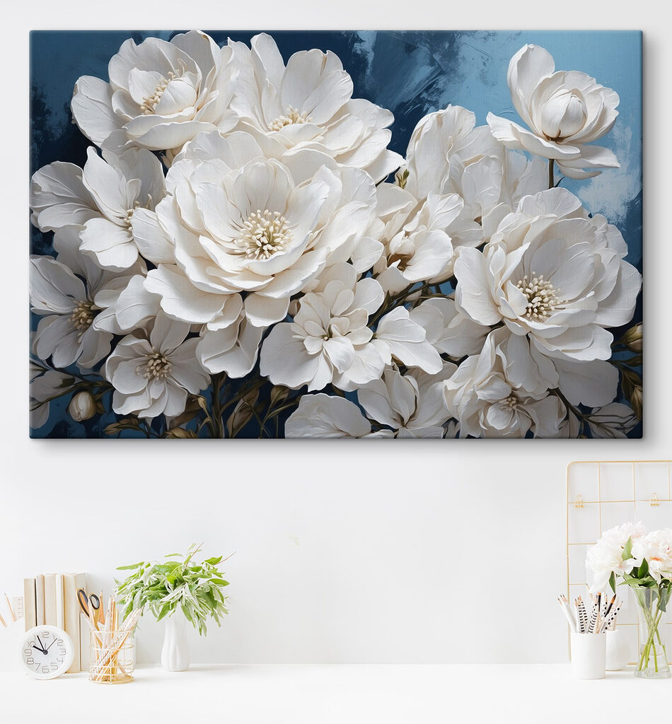 Flores brancas em azul-noite — interior 1