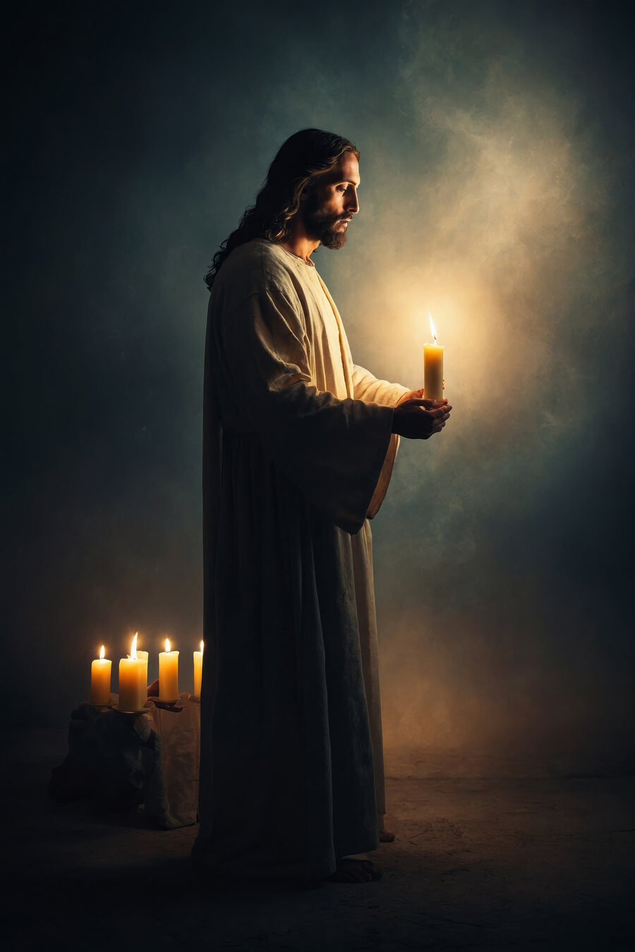 Jesus segura uma vela — design completo