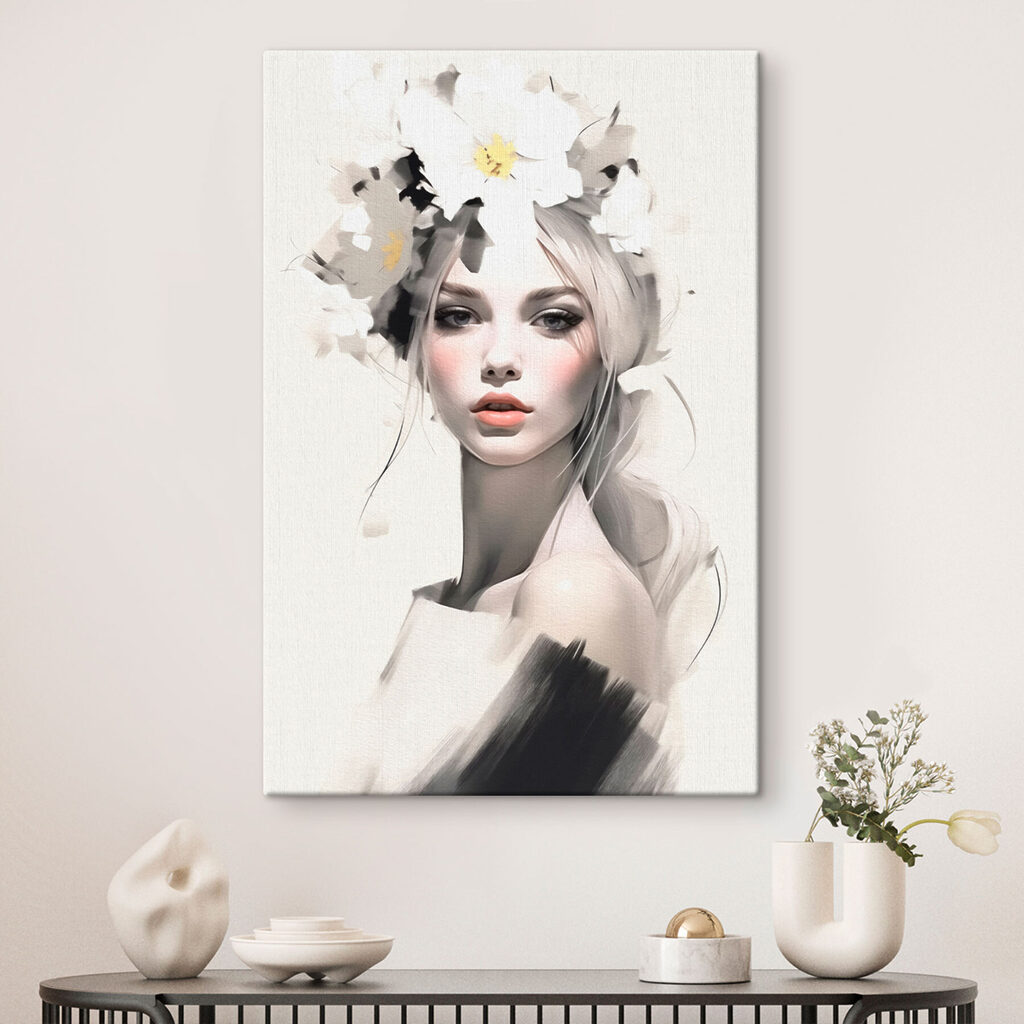 Retrato sob flores brancas — interior 1