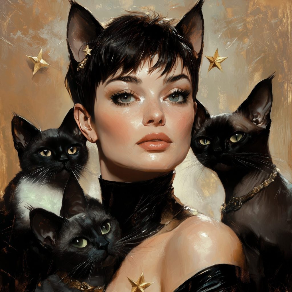 Retrato com gatos pretos — design completo