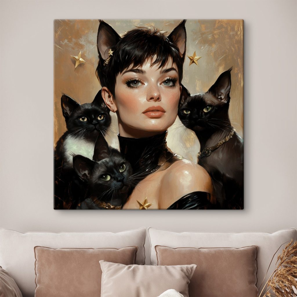 Retrato com gatos pretos — interior 1