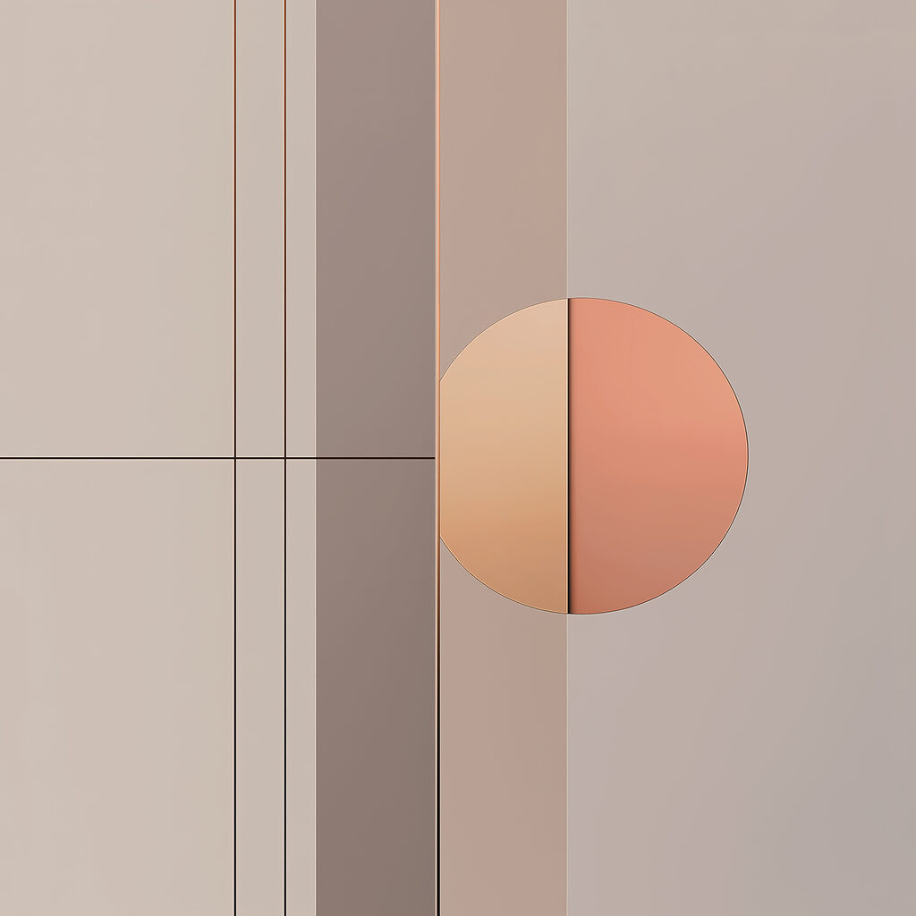 Círculo pêssego entre linhas — design completo
