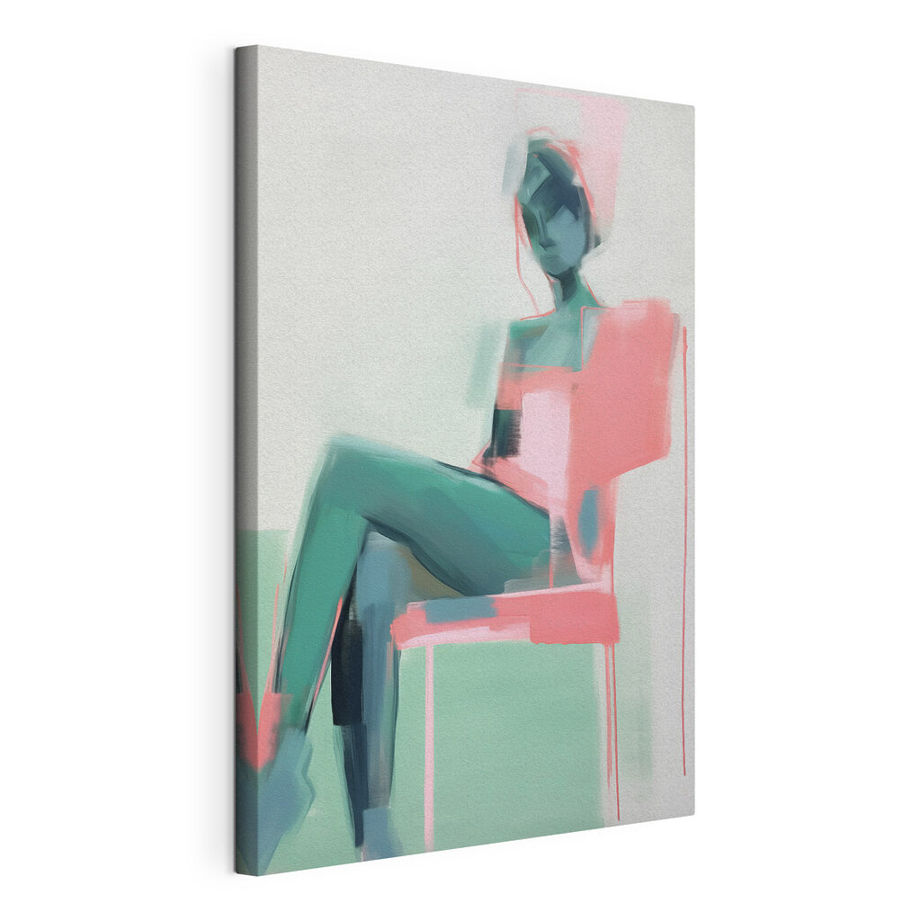 Figura em rosa-menta, tela esticada e borda contínua