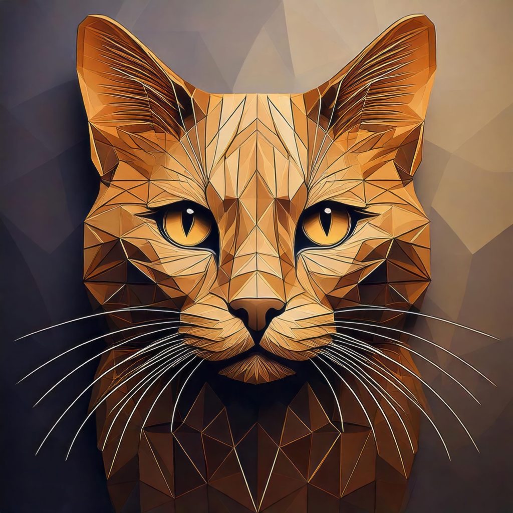 Gato em facetas douradas — design completo