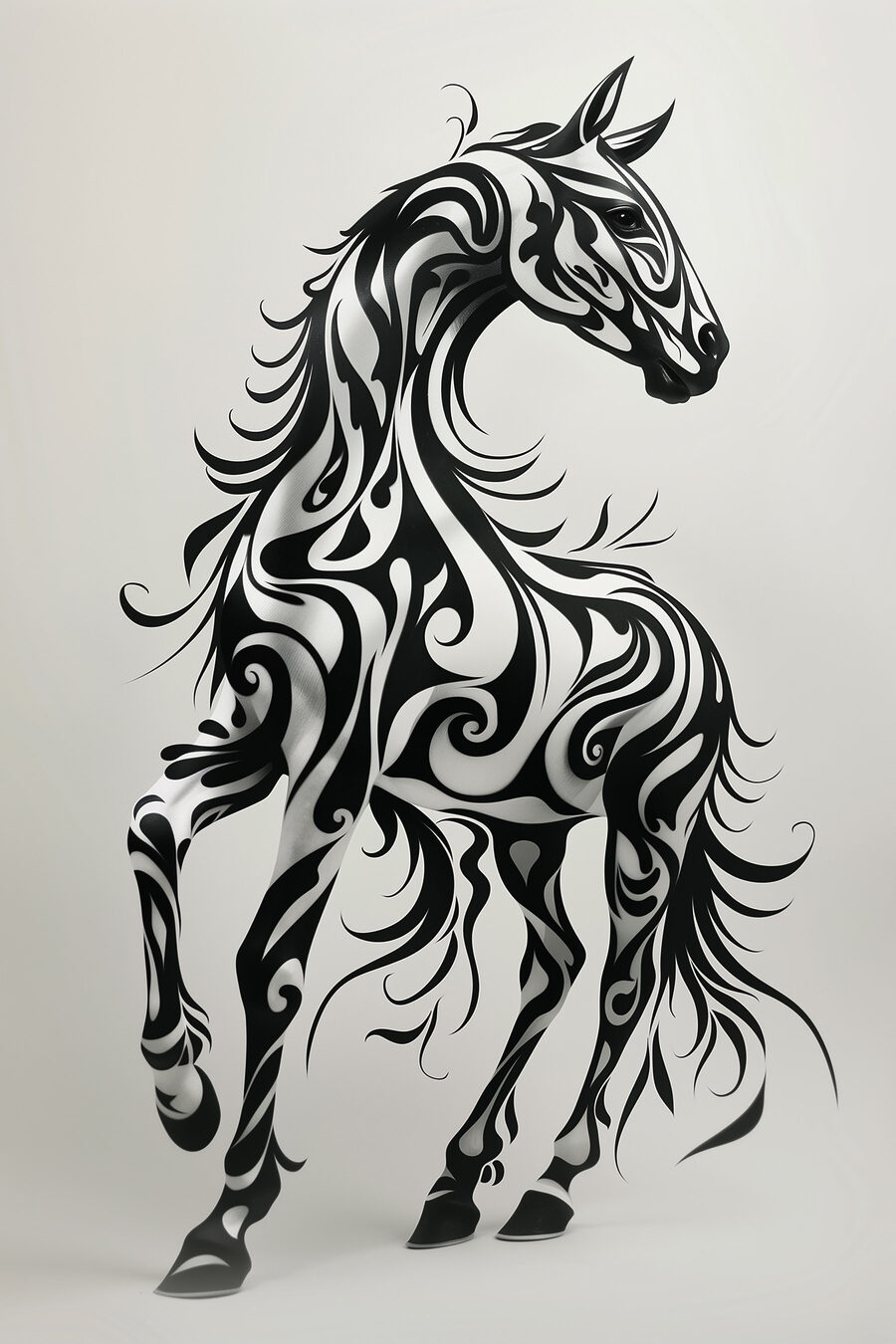 Cavalo de linhas negras — design completo