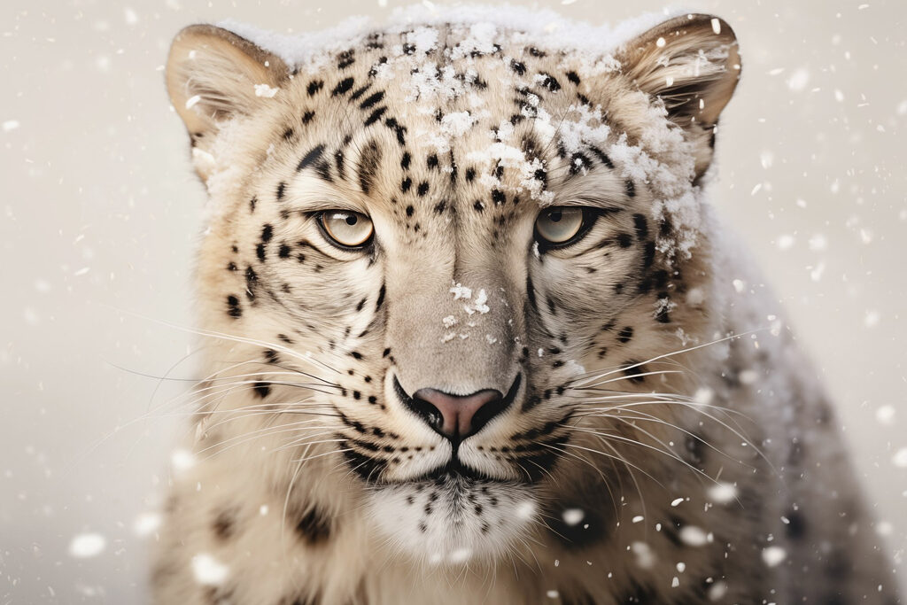 Leopardo-das-neves entre flocos — design completo