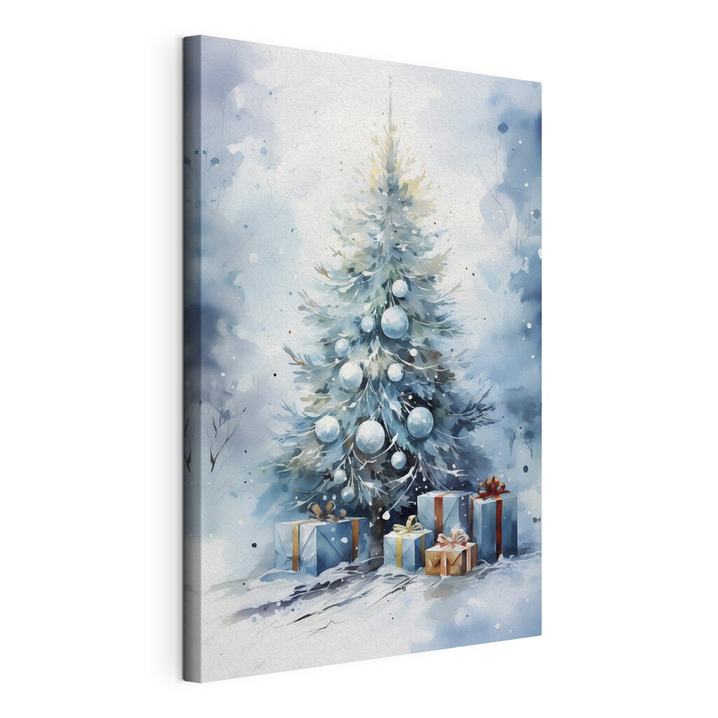 Árvore de Natal azul, tela esticada e borda contínua