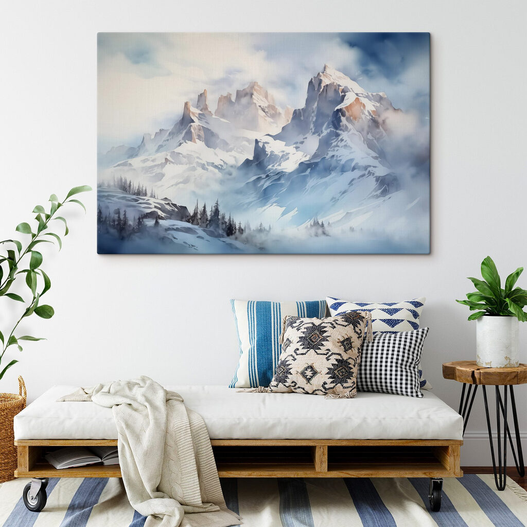Picos nevados sob nuvens — interior 2