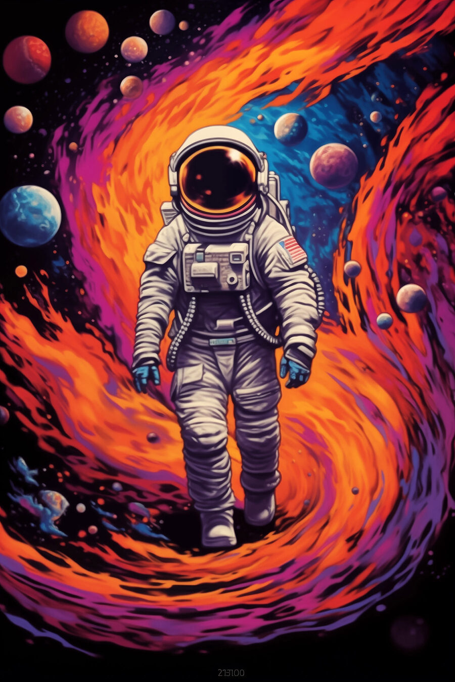 Astronauta no portal colorido — design completo