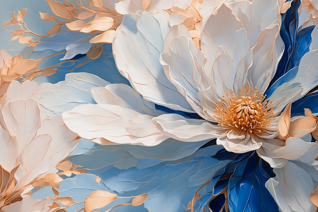 Flor em dobras azuis — design completo