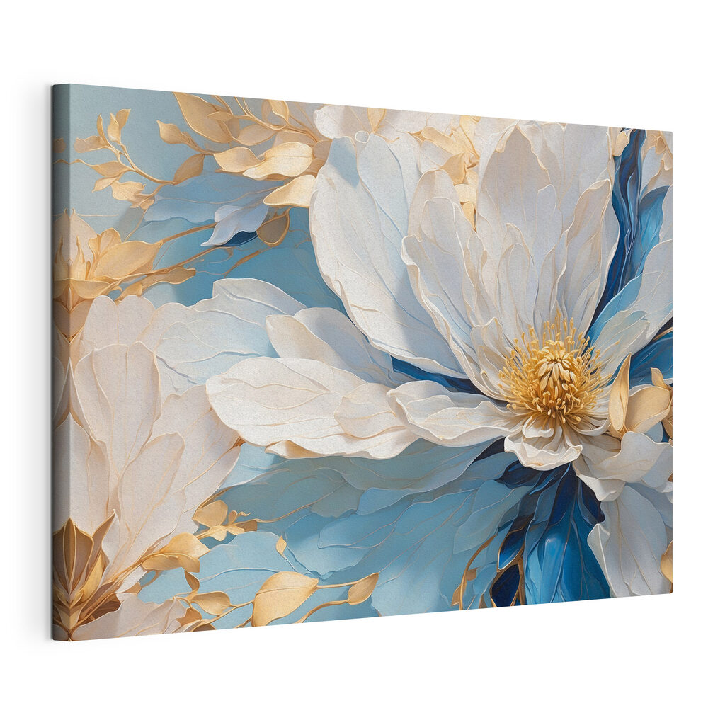 Flor em dobras azuis, tela esticada e borda contínua