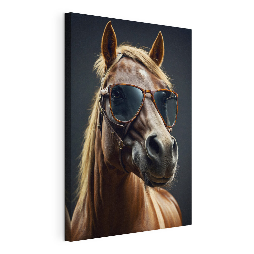 Cavalo de óculos escuros, tela esticada e borda contínua