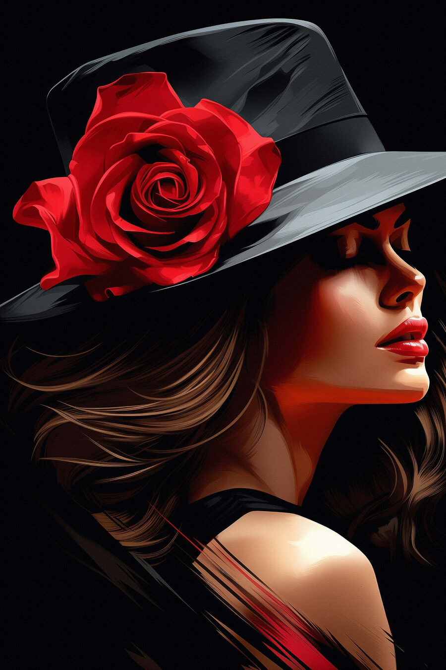 Rosa em chapéu preto — design completo