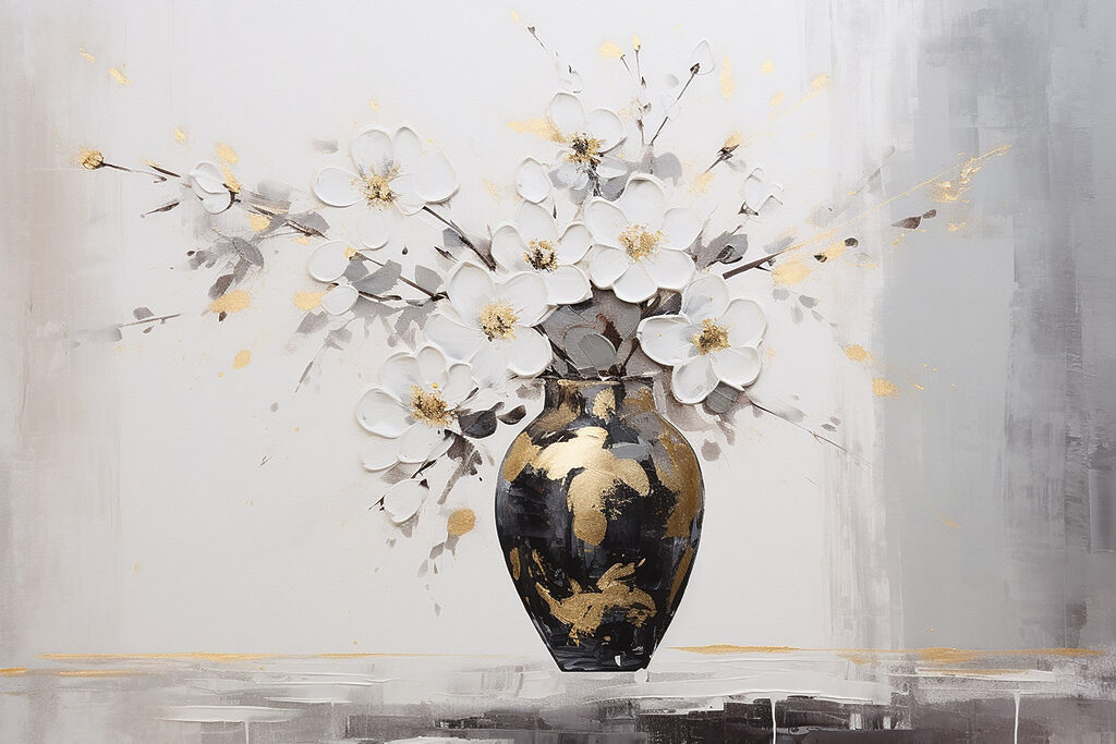 Flores brancas em vaso — design completo