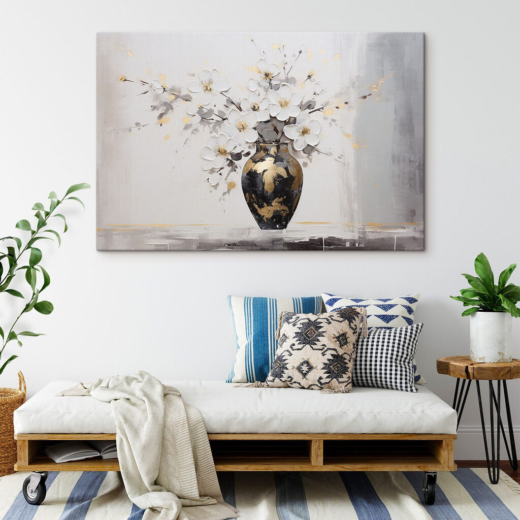 Flores brancas em vaso — interior 1