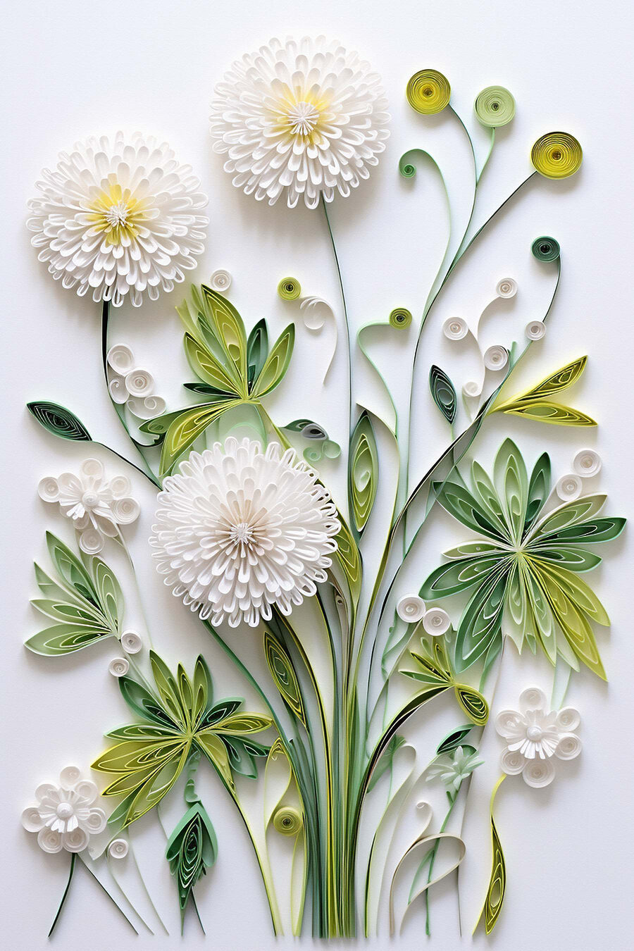 Pompons brancos em verde — design completo