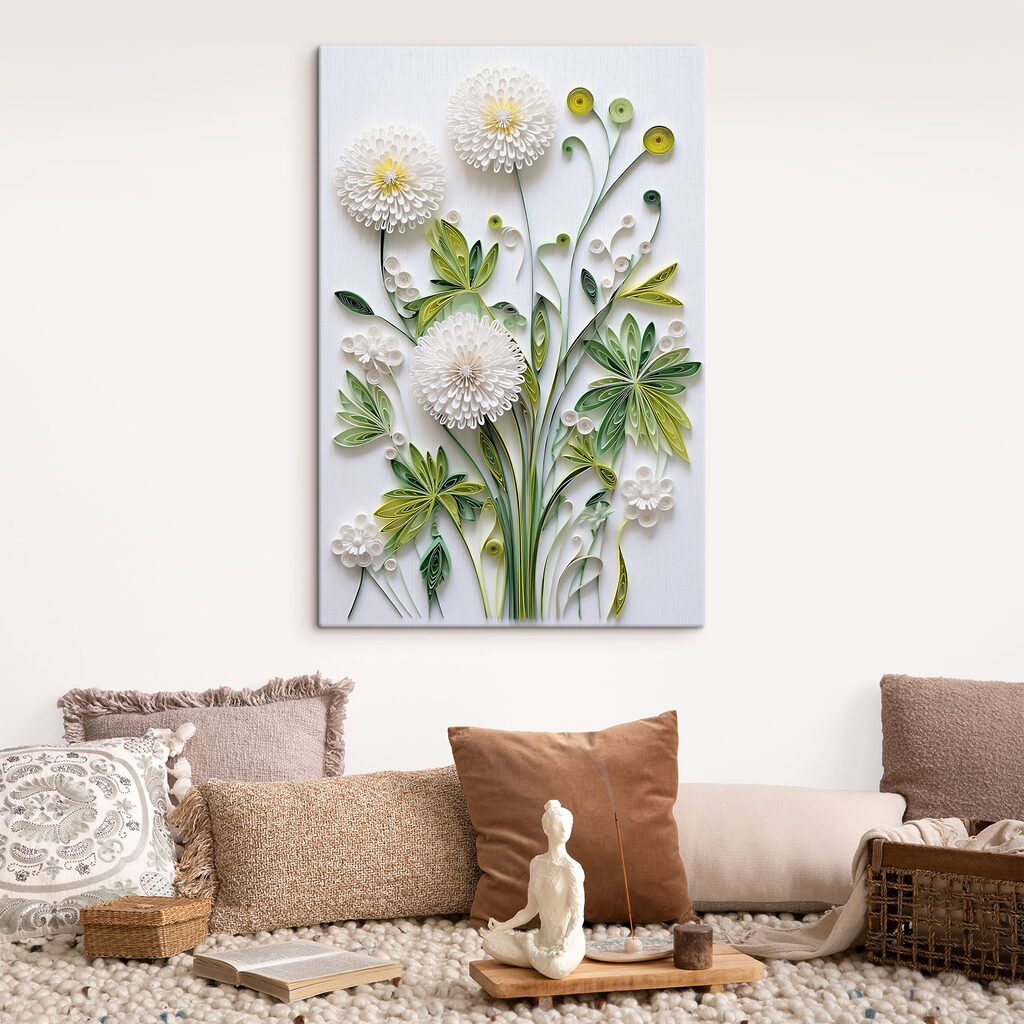 Pompons brancos em verde — interior 2