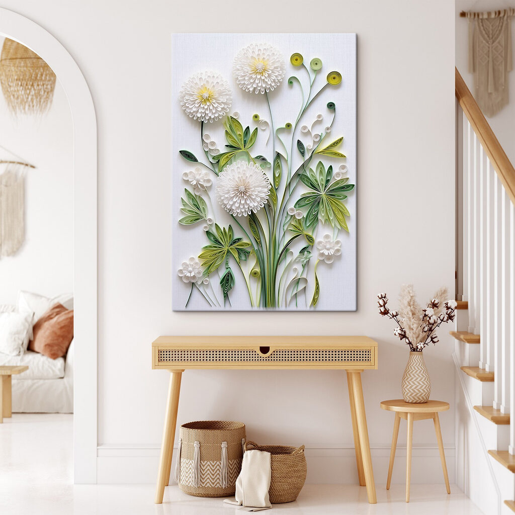 Pompons brancos em verde — interior 1