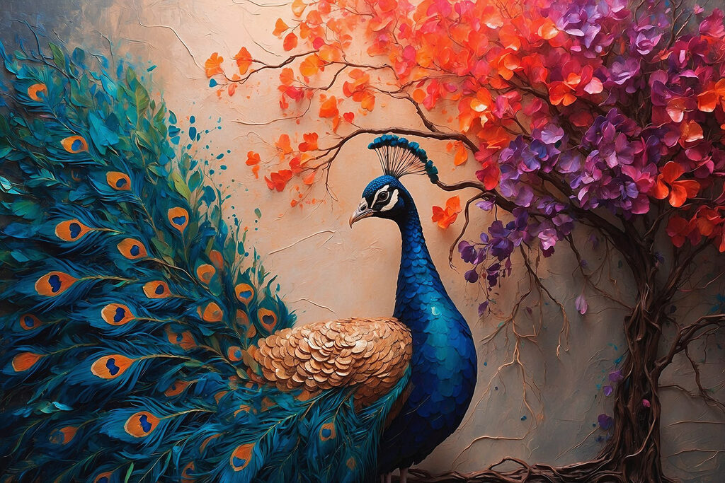 Pavão num ramo florido — design completo