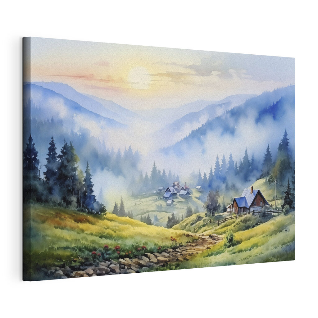 Cabanas de montanha, tela esticada e borda contínua