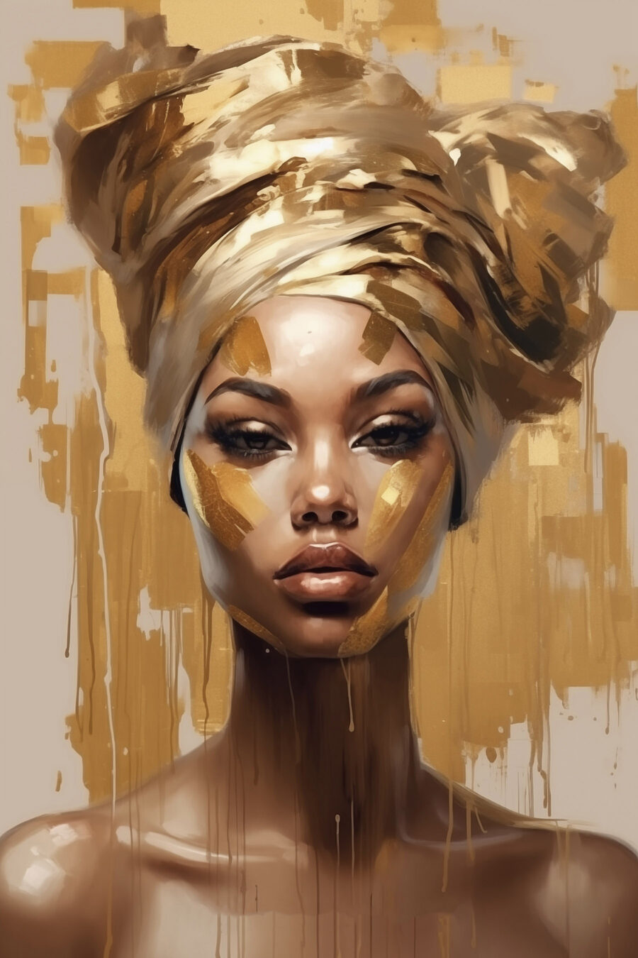 Retrato com lenço dourado — design completo