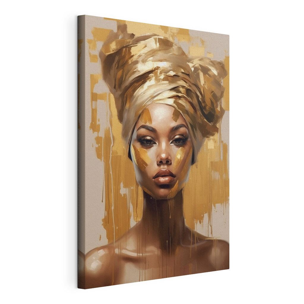 Retrato com lenço dourado, tela esticada e borda contínua