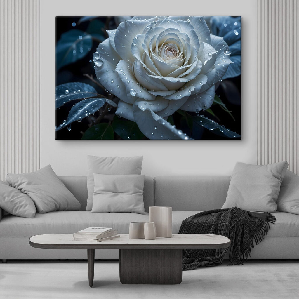 Rosa branca orvalhada — interior 1