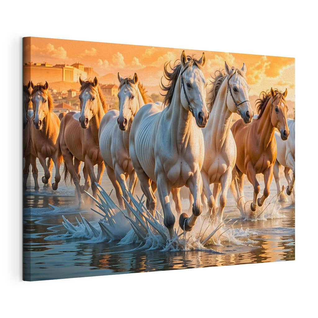 Cavalos na água dourada — vista do produto